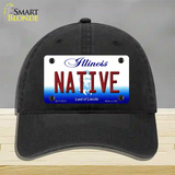 Native Illinois Novelty License Plate Hat Unconstructed Cotton / Black