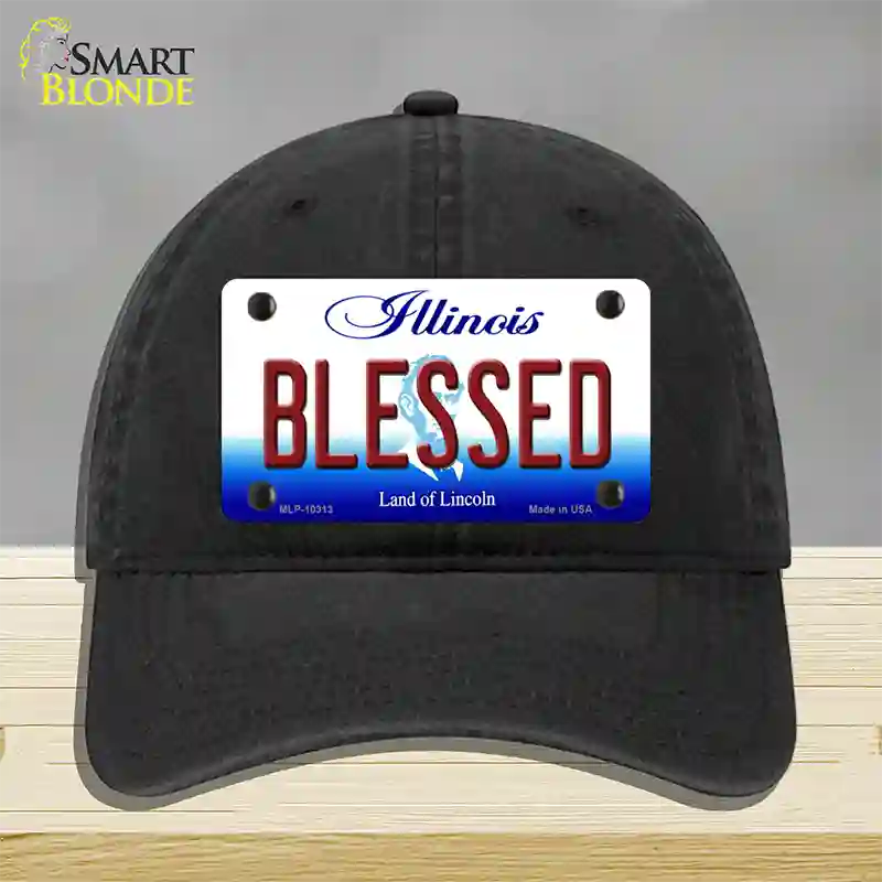 Blessed Illinois Novelty License Plate Hat Unconstructed Cotton / Black