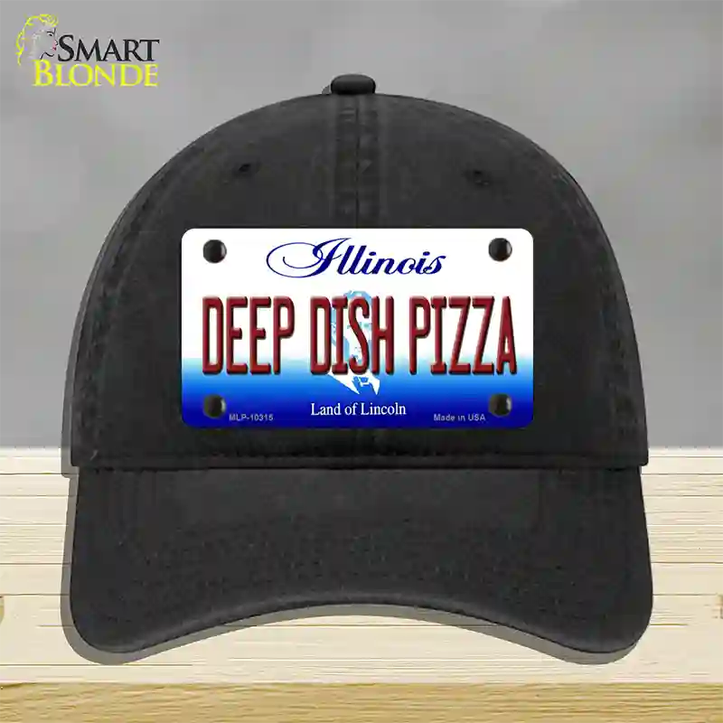 Deep Dish Pizza Illinois Novelty License Plate Hat Unconstructed Cotton / Black