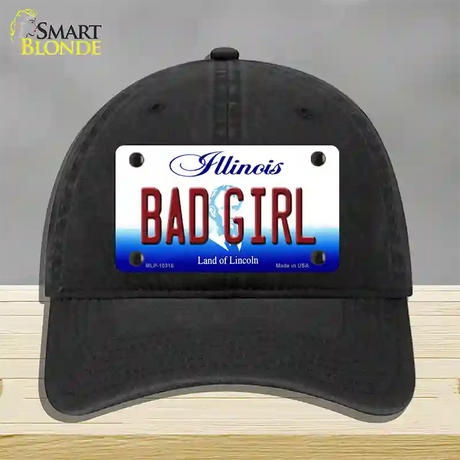 Bad Girl Illinois Novelty License Plate Hat Unconstructed Cotton / Black