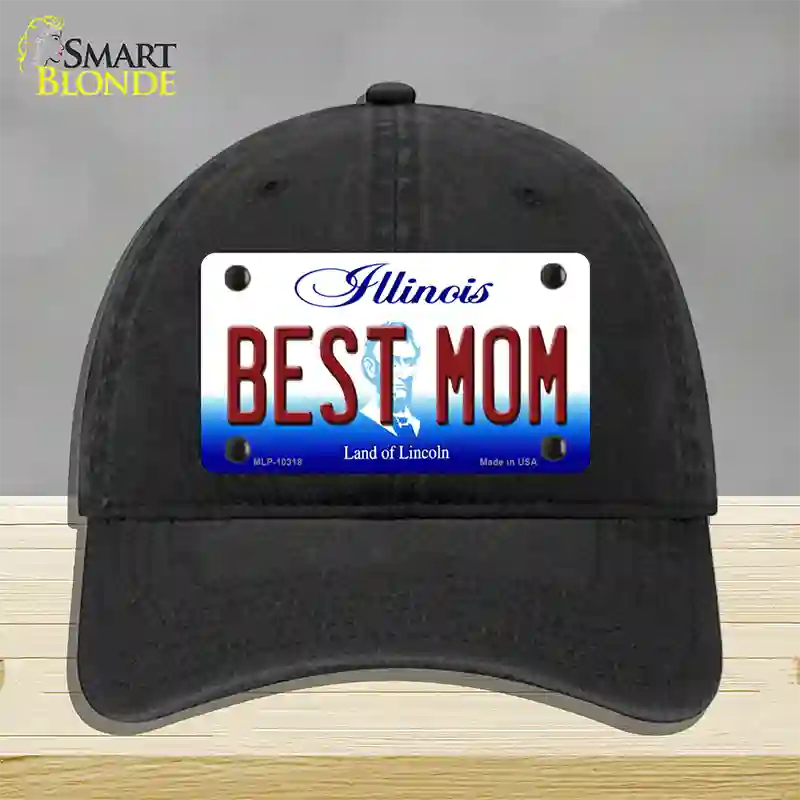 Best Mom Illinois Novelty License Plate Hat Unconstructed Cotton / Black