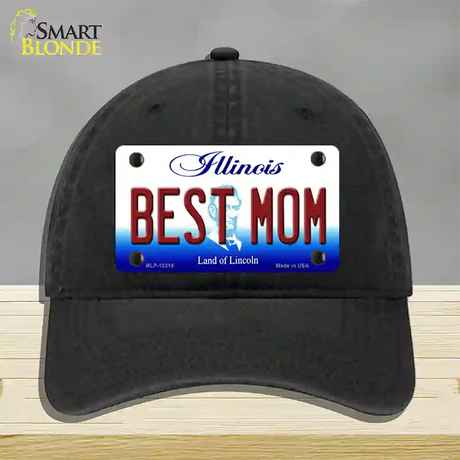 Best Mom Illinois Novelty License Plate Hat Unconstructed Cotton / Black