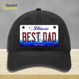 Best Dad Illinois Novelty License Plate Hat Unconstructed Cotton / Black