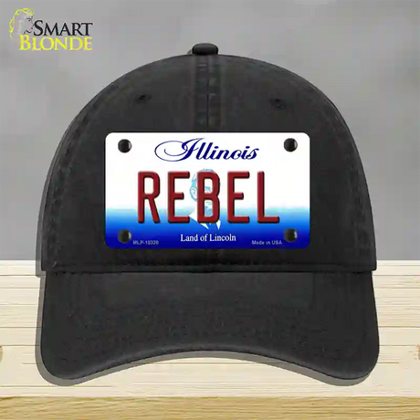 Rebel Illinois Novelty License Plate Hat Unconstructed Cotton / Black