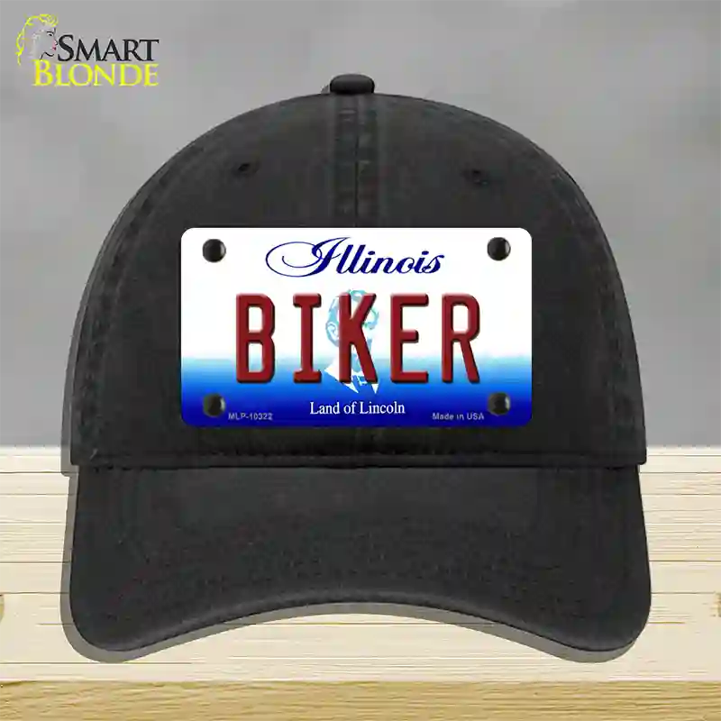 Biker Illinois Novelty License Plate Hat Unconstructed Cotton / Black