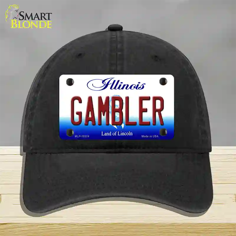 Gambler Illinois Novelty License Plate Hat Unconstructed Cotton / Black