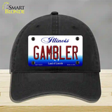 Gambler Illinois Novelty License Plate Hat Unconstructed Cotton / Black