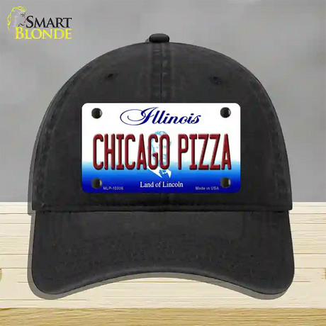 Chicago Pizza Illinois Novelty License Plate Hat Unconstructed Cotton / Black