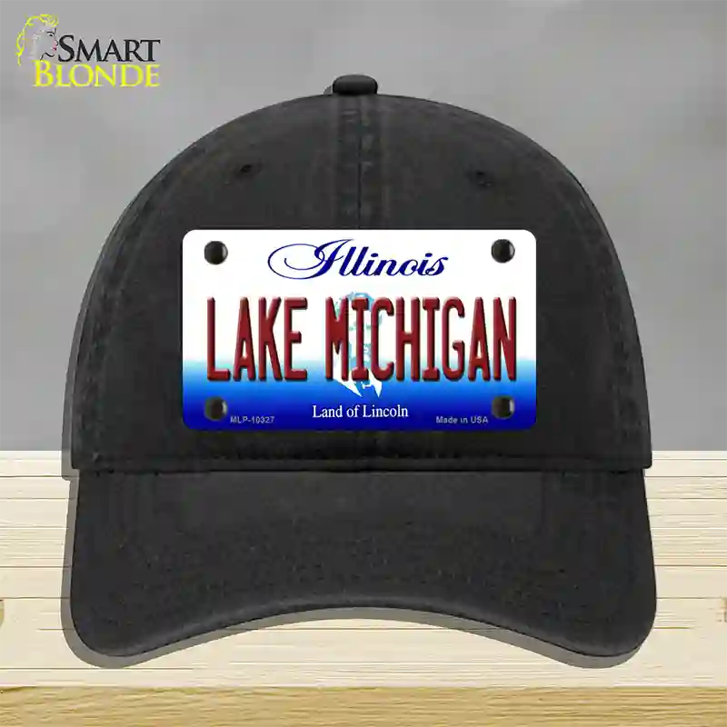 Lake Michigan Illinois Novelty License Plate Hat Unconstructed Cotton / Black