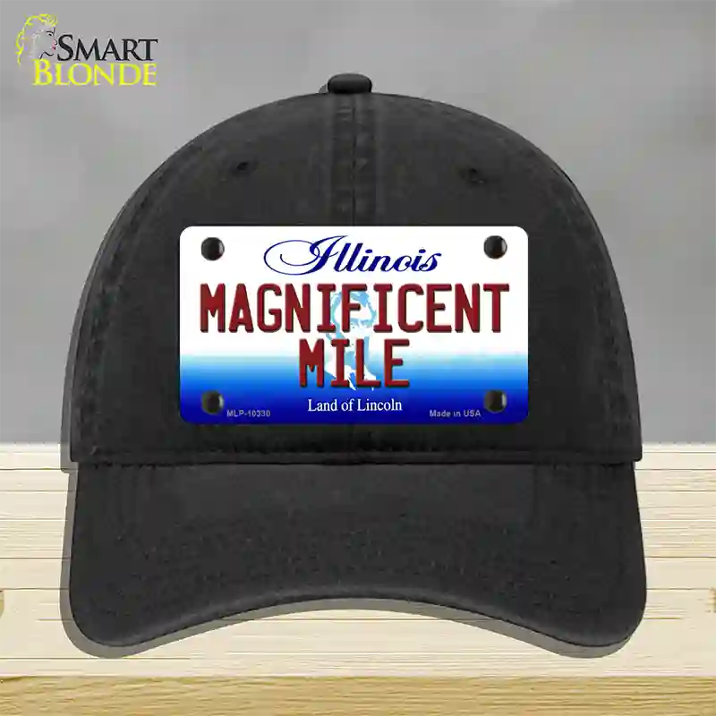 Magnificent Mile Illinois Novelty License Plate Hat Unconstructed Cotton / Black