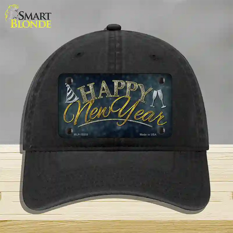 Happy New Year Novelty License Plate Hat Unconstructed Cotton / Black