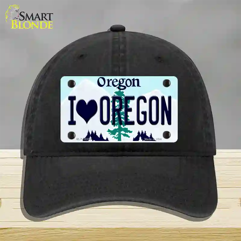 I Love Oregon Novelty License Plate Hat Unconstructed Cotton / Black