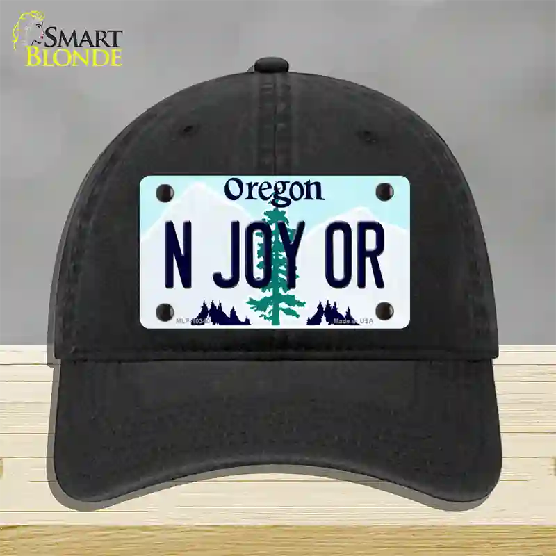 N Joy OR Oregon Novelty License Plate Hat Unconstructed Cotton / Black