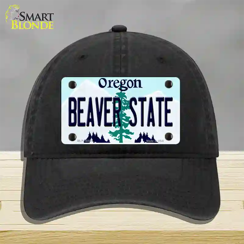 Beaver State Oregon Novelty License Plate Hat Unconstructed Cotton / Black