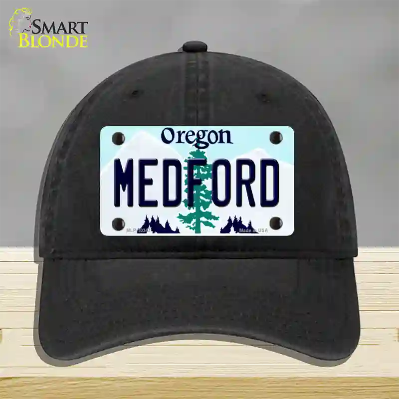 Medford Oregon Novelty License Plate Hat Unconstructed Cotton / Black