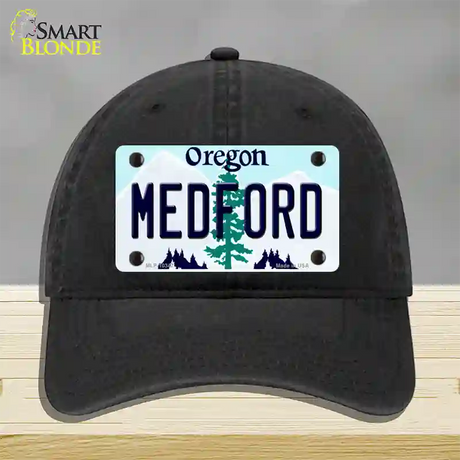 Medford Oregon Novelty License Plate Hat Unconstructed Cotton / Black