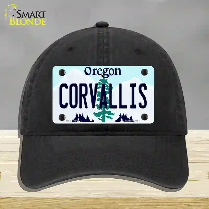 Corvallis Oregon Novelty License Plate Hat Unconstructed Cotton / Black