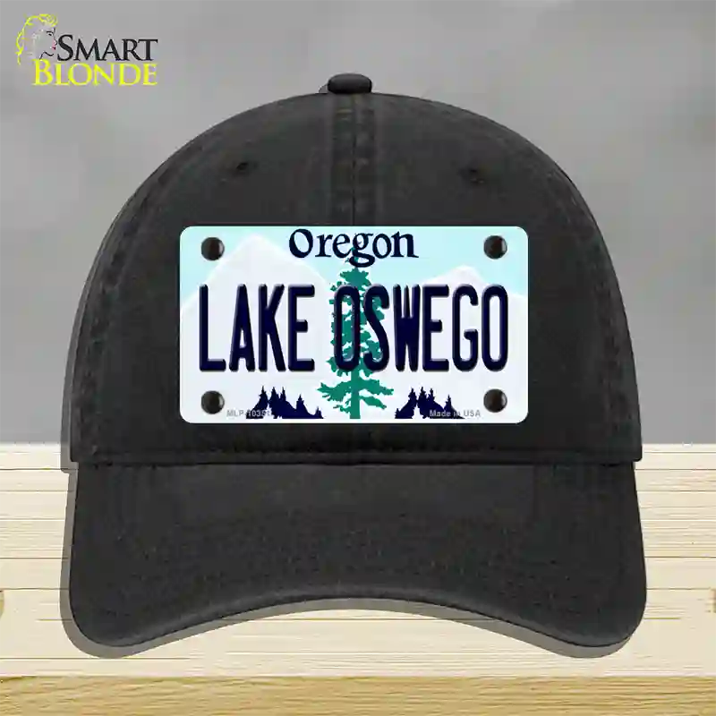 Lake Oswego Oregon Novelty License Plate Hat Unconstructed Cotton / Black