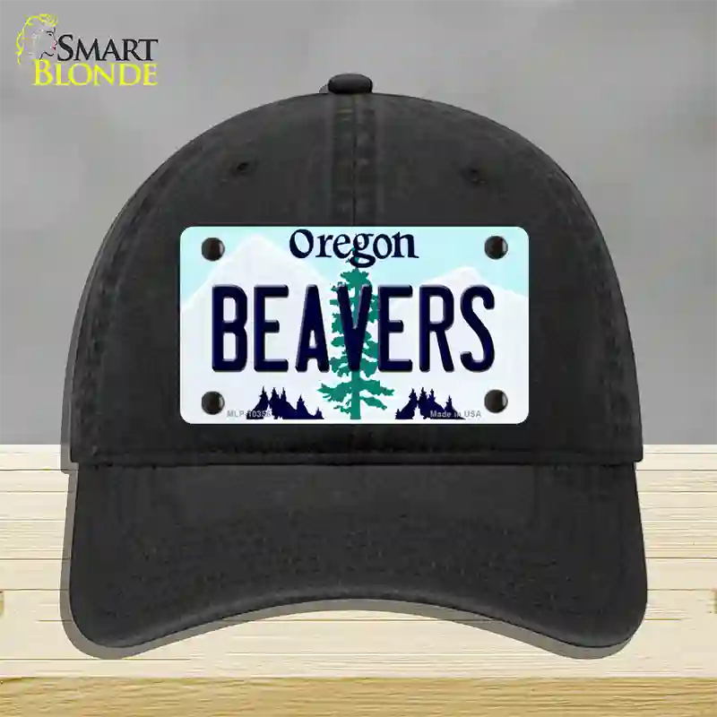 Beavers Oregon Novelty License Plate Hat Unconstructed Cotton / Black