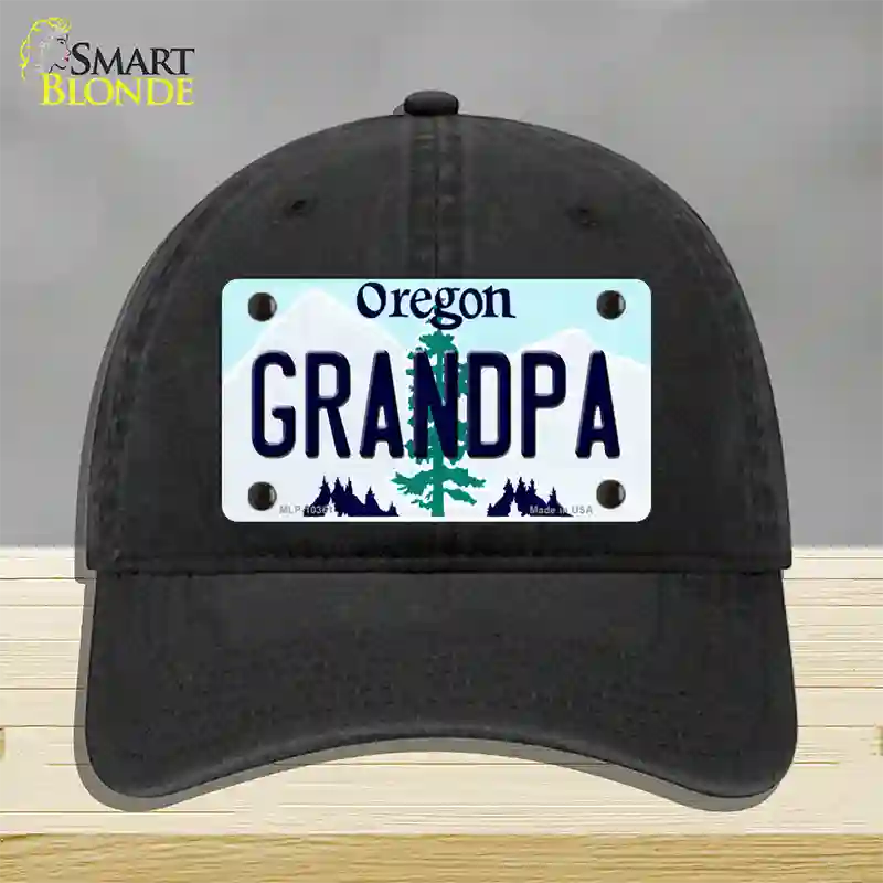 Grandpa Oregon Novelty License Plate Hat Unconstructed Cotton / Black