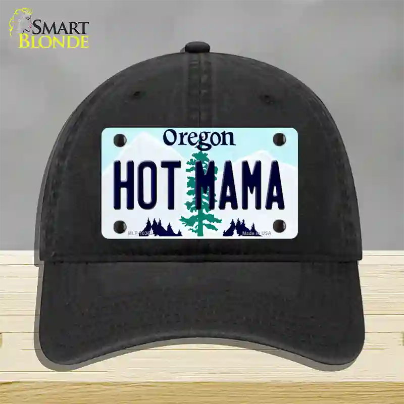 Hot Mama Oregon Novelty License Plate Hat Unconstructed Cotton / Black