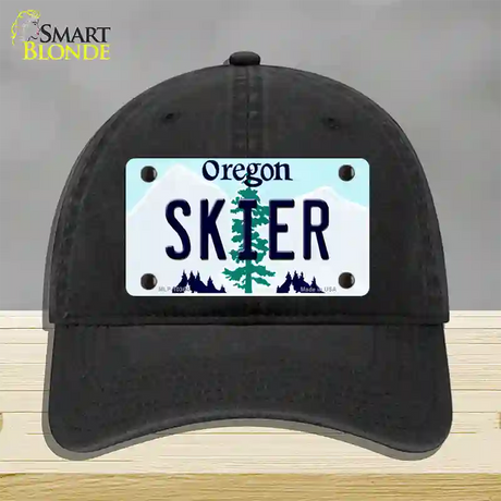 Skier Oregon Novelty License Plate Hat Unconstructed Cotton / Black