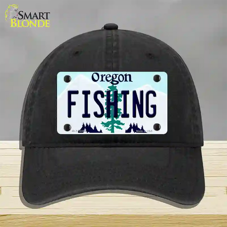 Fishing Oregon Novelty License Plate Hat Unconstructed Cotton / Black