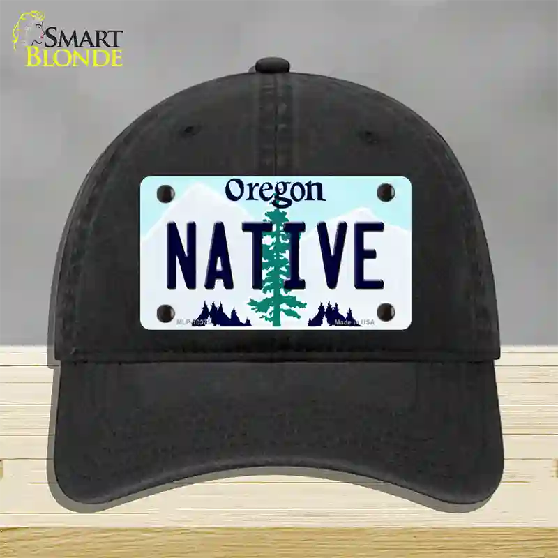 Native Oregon Novelty License Plate Hat Unconstructed Cotton / Black