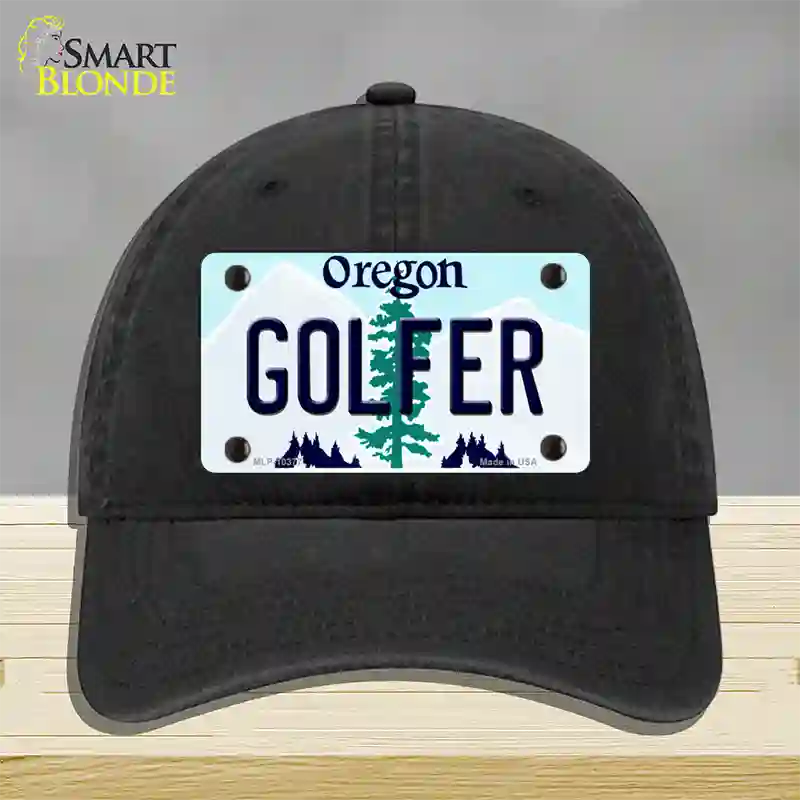 Golfer Oregon Novelty License Plate Hat Unconstructed Cotton / Black