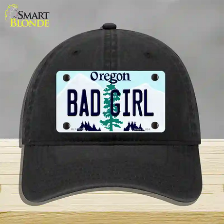 Bad Girl Oregon Novelty License Plate Hat Unconstructed Cotton / Black