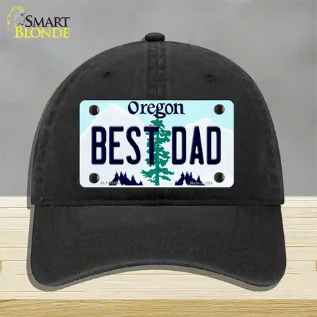 Best Dad Oregon Novelty License Plate Hat Unconstructed Cotton / Black