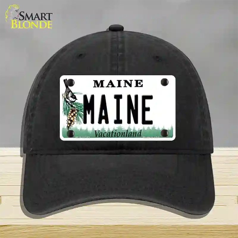 Maine Vacationland Novelty License Plate Hat Unconstructed Cotton / Black