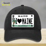 I Love Maine Novelty License Plate Hat Unconstructed Cotton / Black