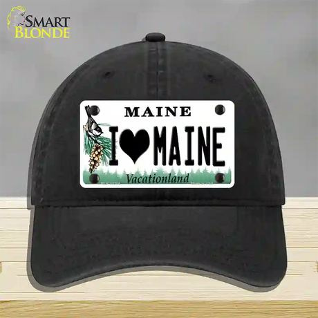 I Love Maine Novelty License Plate Hat Unconstructed Cotton / Black