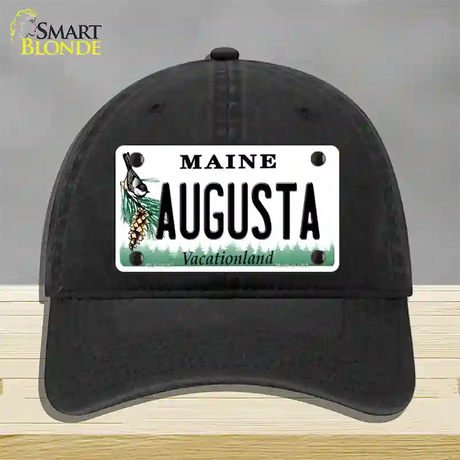 Augusta Maine Novelty License Plate Hat Unconstructed Cotton / Black