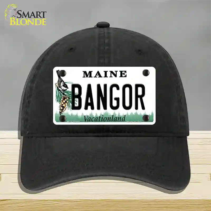 Bangor Maine Novelty License Plate Hat Unconstructed Cotton / Black