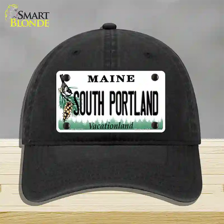 South Portland Maine Novelty License Plate Hat Unconstructed Cotton / Black