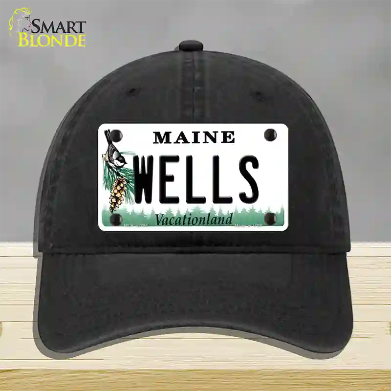 Wells Maine Novelty License Plate Hat Unconstructed Cotton / Black