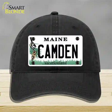 Camden Maine Novelty License Plate Hat Unconstructed Cotton / Black