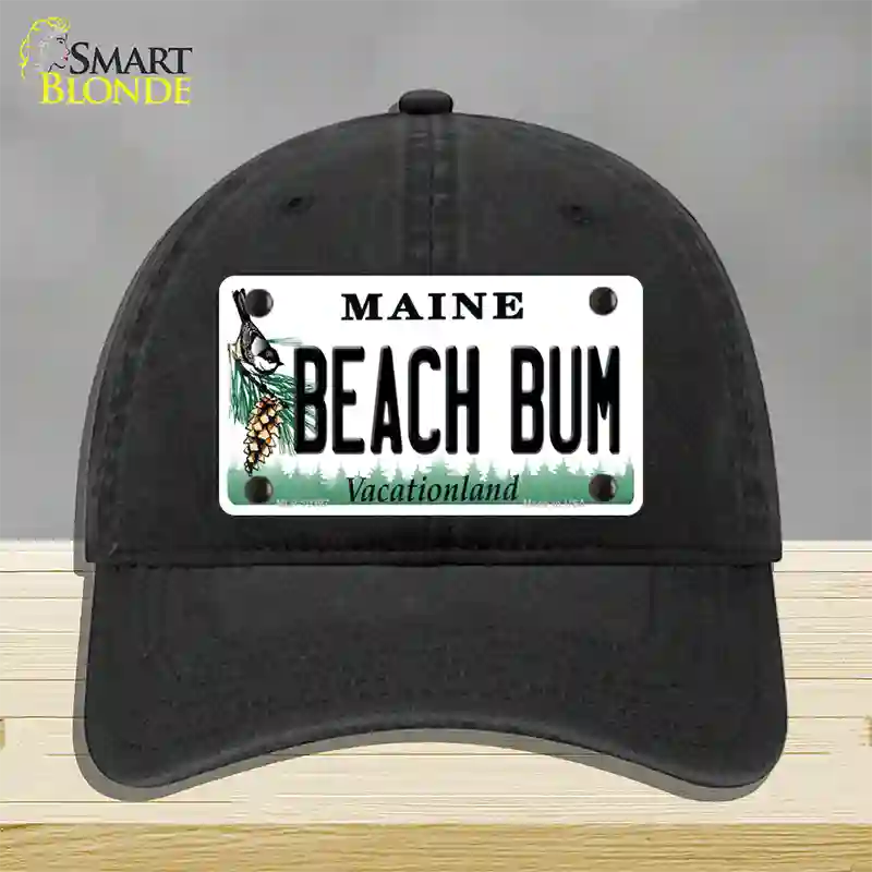 Beach Bum Maine Novelty License Plate Hat Unconstructed Cotton / Black