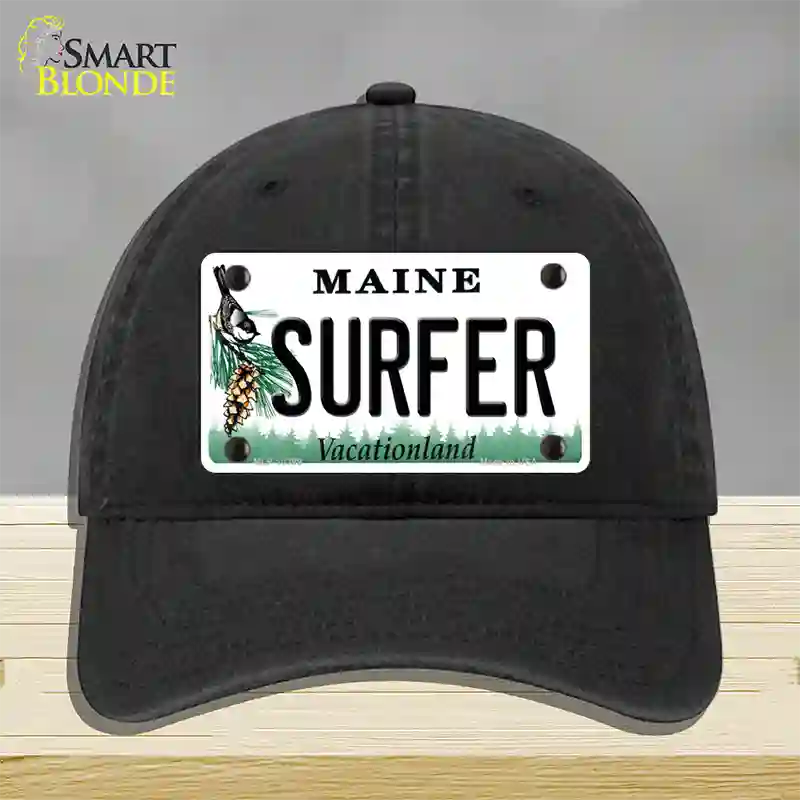 Surfer Maine Novelty License Plate Hat Unconstructed Cotton / Black