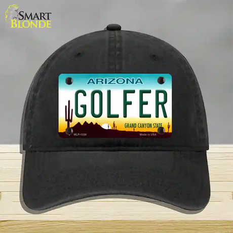 Golfer Arizona Novelty License Plate Hat Unconstructed Cotton / Black