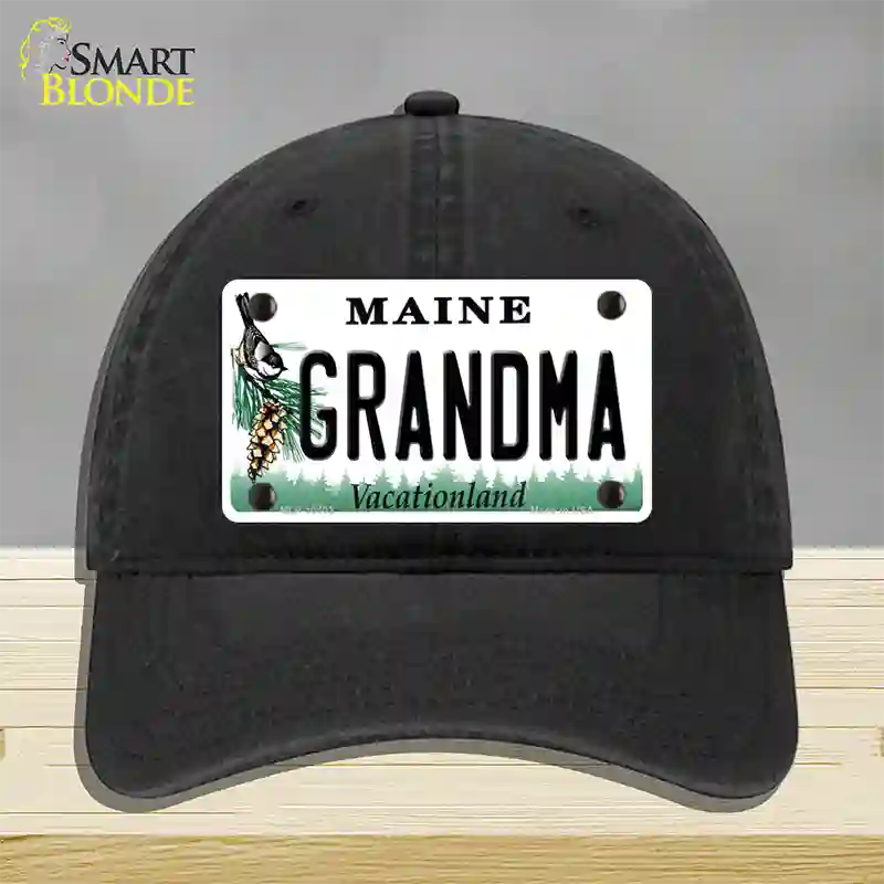 Grandma Maine Novelty License Plate Hat Unconstructed Cotton / Black