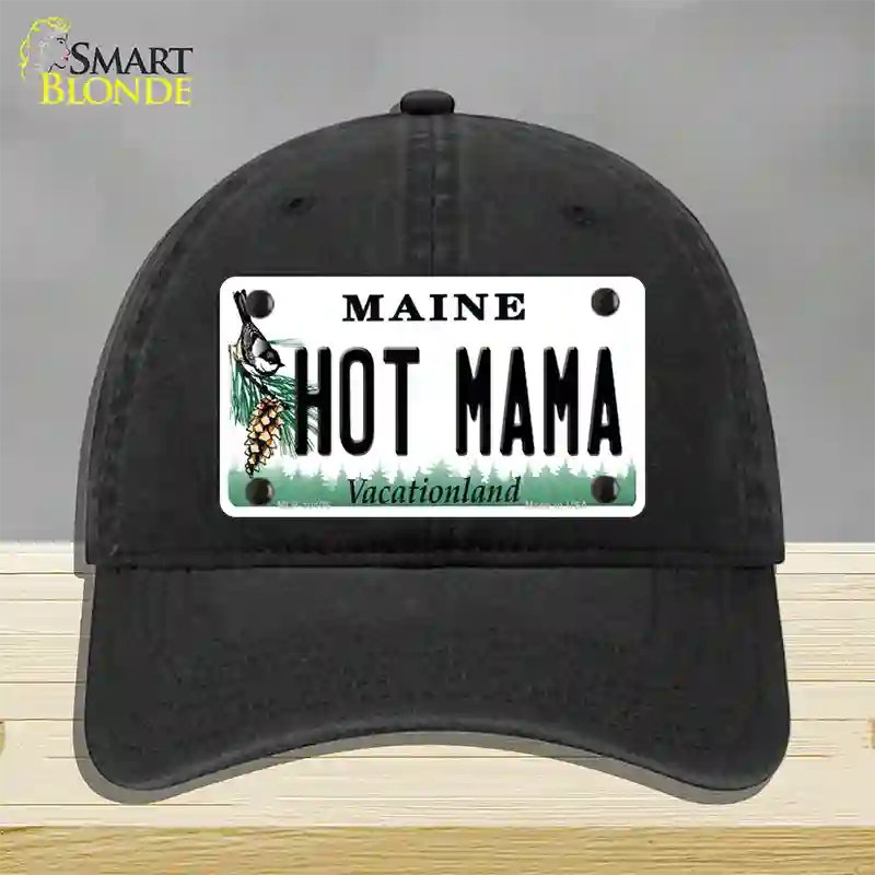 Hot Mama Maine Novelty License Plate Hat Unconstructed Cotton / Black