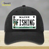 Fishing Maine Novelty License Plate Hat Unconstructed Cotton / Black