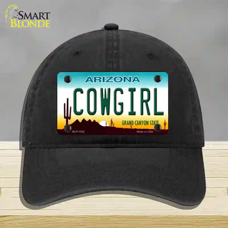 Cowgirl Novelty License Plate Hat Unconstructed Cotton / Black