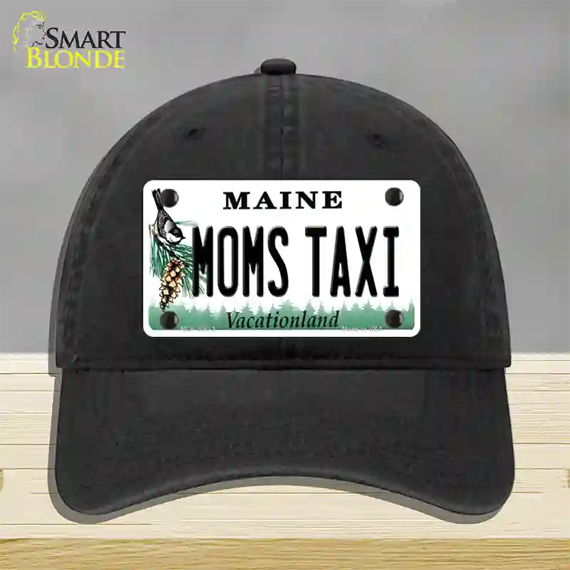 Moms Taxi Maine Novelty License Plate Hat Unconstructed Cotton / Black