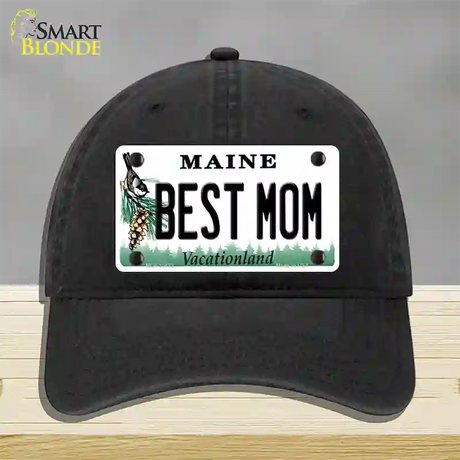 Best Mom Maine Novelty License Plate Hat Unconstructed Cotton / Black