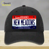 New Meadows Idaho Novelty License Plate Hat Unconstructed Cotton / Black