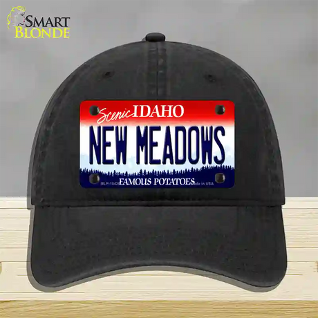 New Meadows Idaho Novelty License Plate Hat Unconstructed Cotton / Black